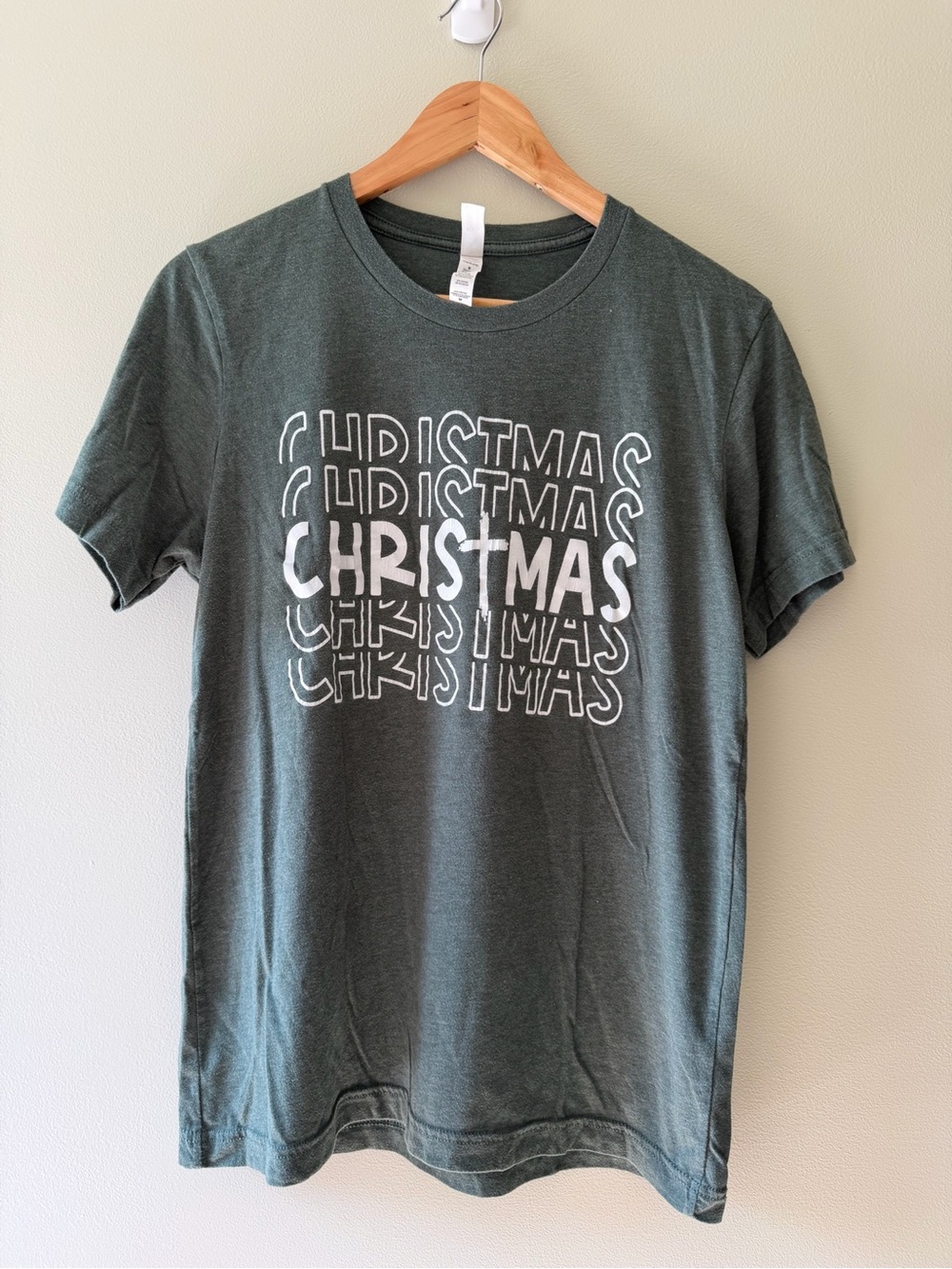 Bella Canvas Heather Green Christmas Graphic Tee with White Print